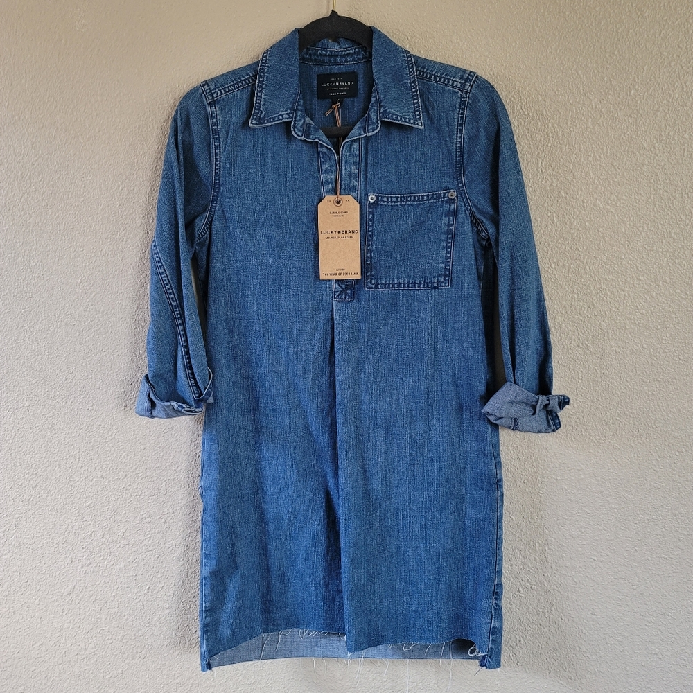 NWT Lucky Brand Women's Medium Wash Denim Popover Dress Size XS